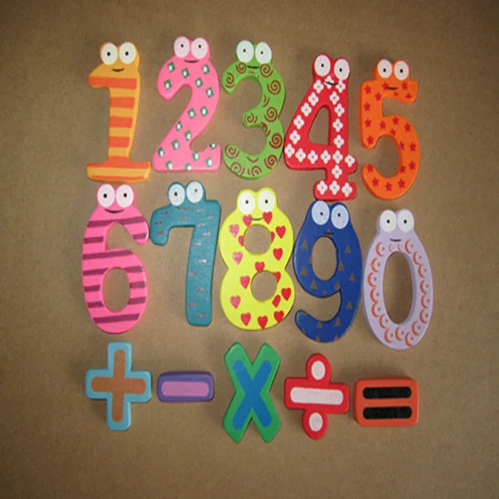 Wooden Cartoon Number Fridge Magnets Numbers Math Symbols Magnets Early Educational Toy for Kids Preschool Math Teaching