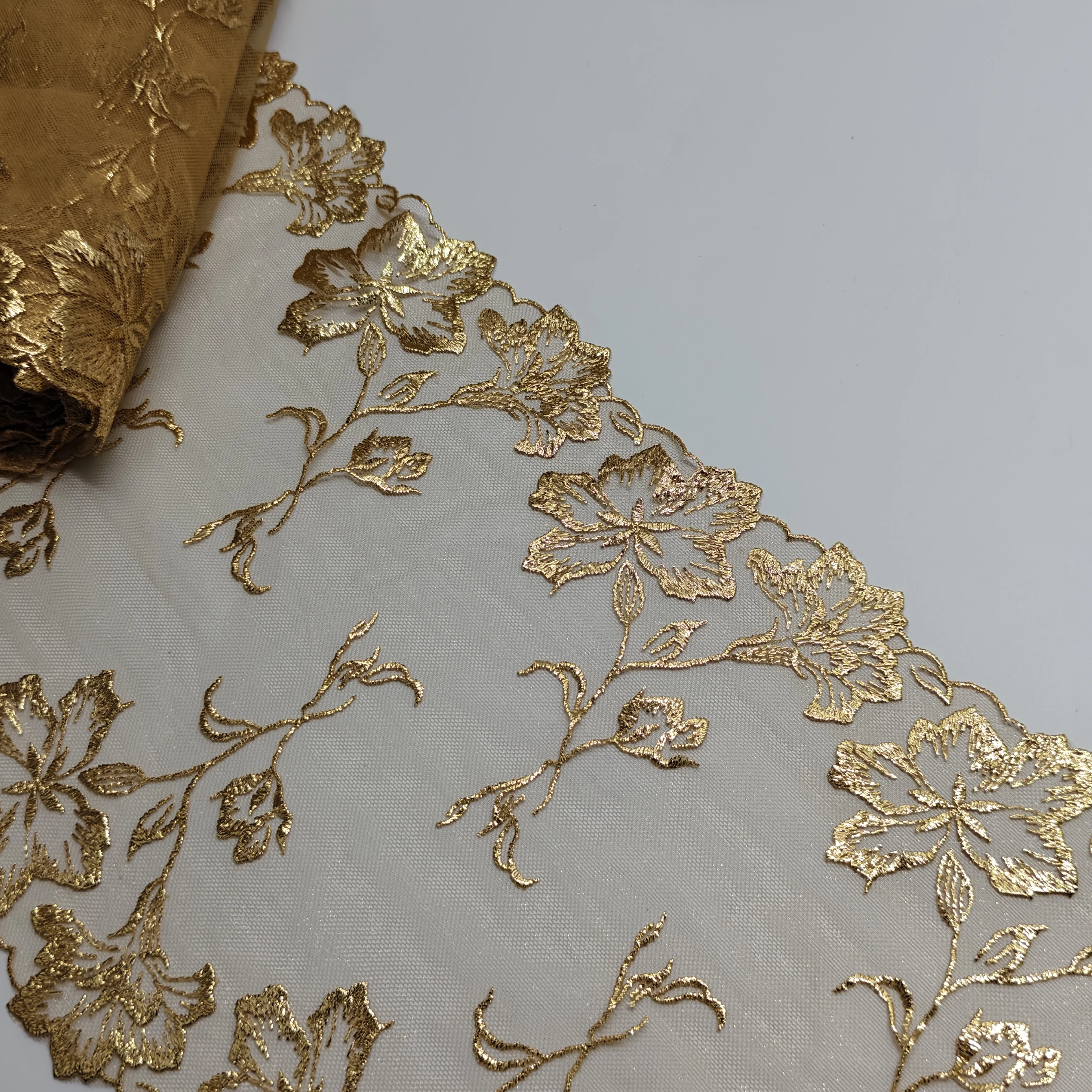 Grande fleur jaune brodée au laser, dentelle scintillante, accessoires faits à la main, largeur 22cm