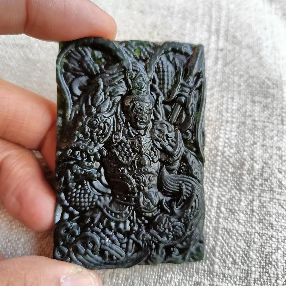 Natural Tibetan Jade Medicine King Stone God of War Lv Bu Brand Pendant with Double-sided Carving Domineering Men's Pendant