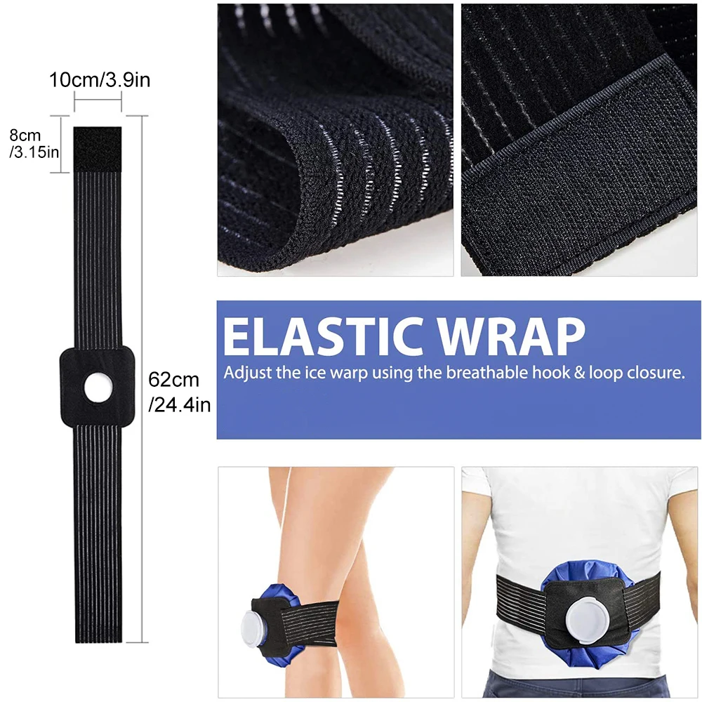 3 Size Ice Pack Reusable Ice Bags Hot Water Bag for Injuries Pain Relief Hot & Cold Therapy with Elastic Breathable Support Wrap