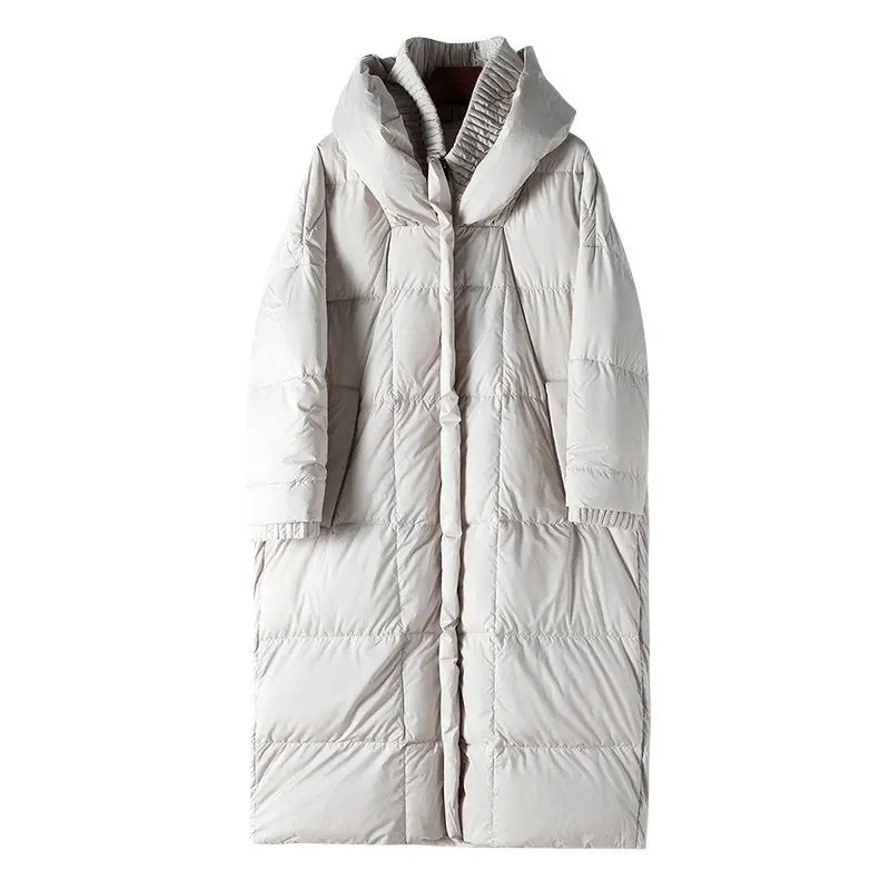 Winter 2024 Brand new women\'s super long 90 White Duck down hooded warm casual Women\'s down jacket coat Parka Outerwear Overcoat