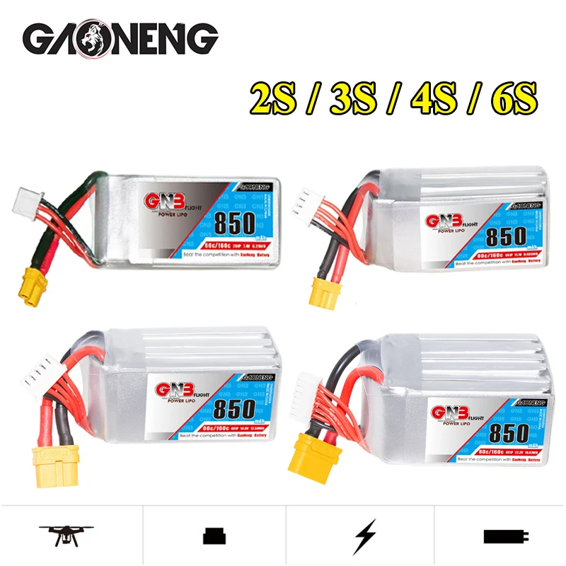 

GNB 2S 3S 4S 6S 7.4V 11.1V 14.8V 22.2V 850mAh 80C LiPo Battery With XT30 XT60 Plug for RC Helicopter Quadcopter FPV Drone Parts