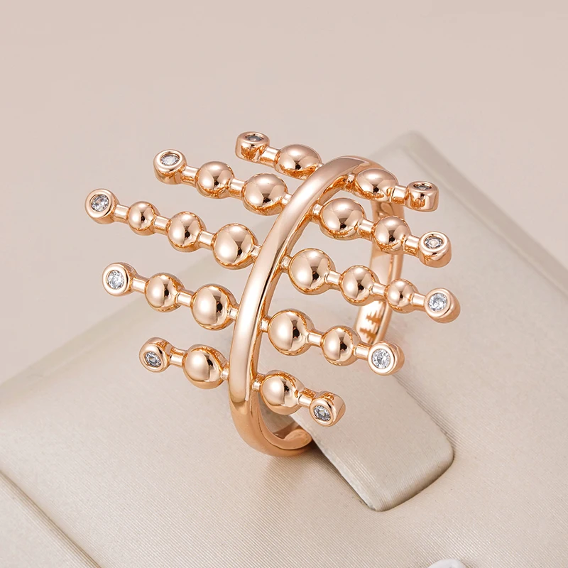 Kinel Luxury Glossy Spherical Link Big Rings 585 Rose Gold Color Fashion Natural Zircon Ethnic Bride Daily Jewelry 2023 New