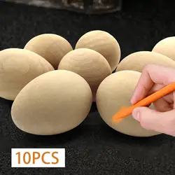 10 Pieces Wooden Blank Eggs Painted Exercise Kids Gifts DIY Crafts Fake Eggs