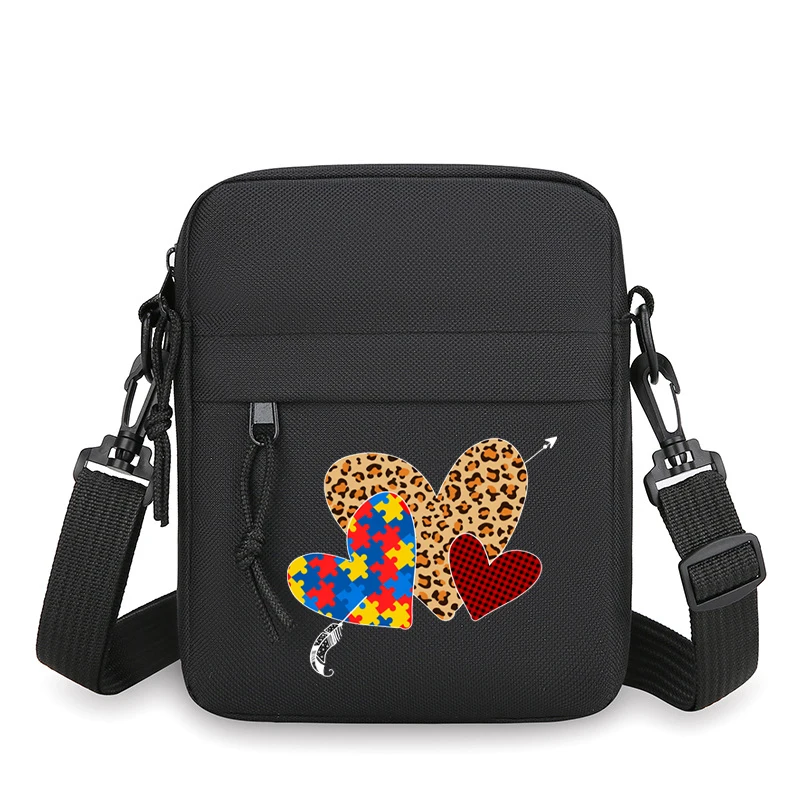 

Vintage Autism Heart Print Crossbody Bag Women Men Autism Awareness Zipper Mobile Phone Bag Fashion Autism Mini Shoulder Bag
