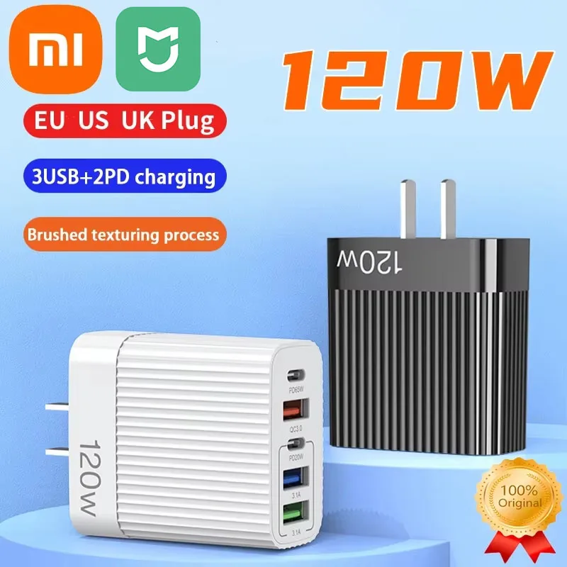 Xiaomi 120w Fast Charger 5 Ports PD Type C Quick Charging Mobile Phone Charger For Samsung iphone Mobile Phone Plug Charging