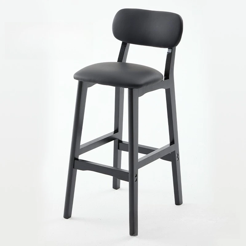 53cm Solid Wood Bar Chairs Bar Furniture Upholstered Backrest Nordic Style Pub Stool Cashier Front Desk Modern Minimalist Home