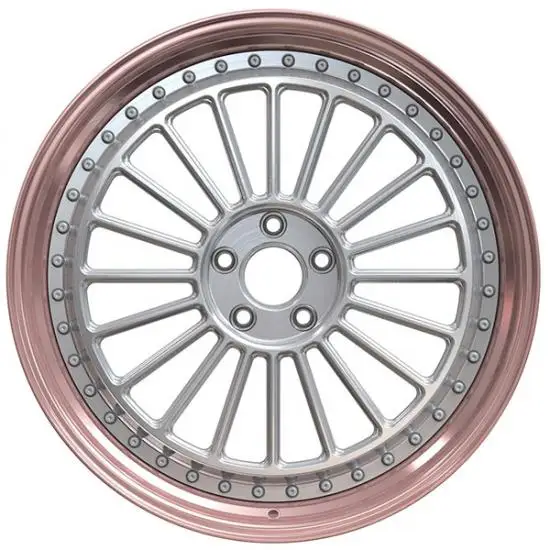 Borui 5x112 Forged Aluminum Alloy Racing Car Wheels 18 19 20 Inch Rose Gold Rim Silver Spokes Multi-Bolt Design For Audi A4 A5