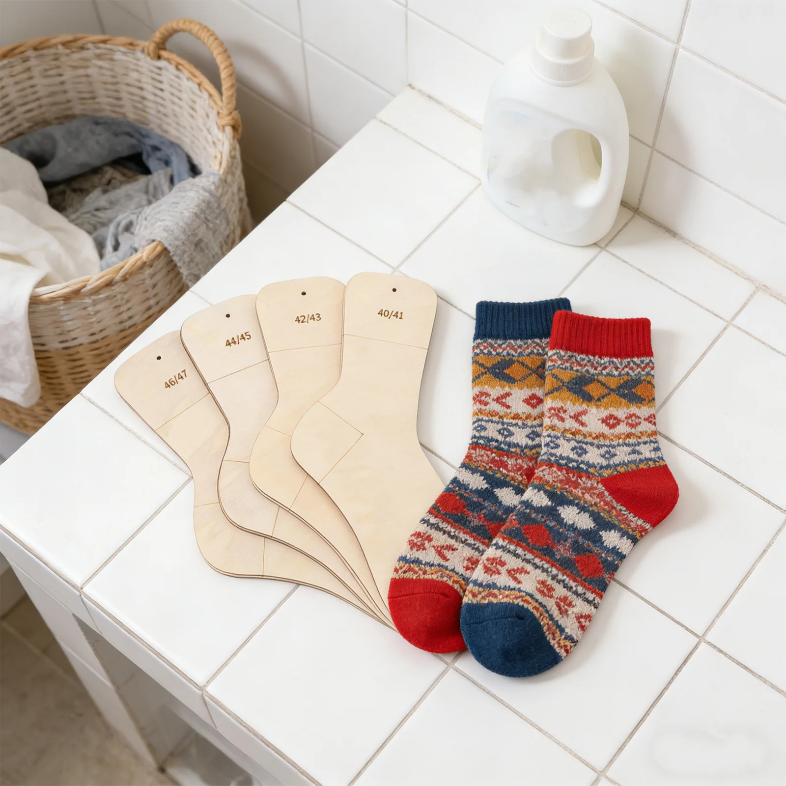 

8Pcs Wooden Sock Blockers Set - Wood Knitting Sock Holders for Hand Shaping Tools Prevent Stretching Portable Craft