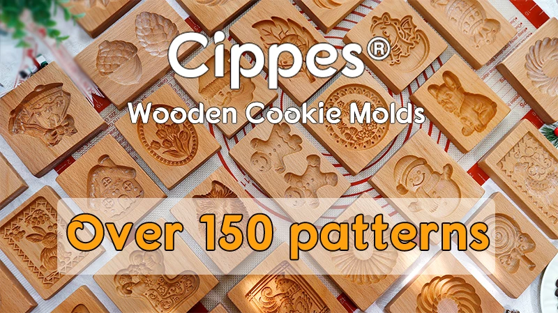 3D Wooden Cookie Cutter Moulds for DIY Baking, Engraved Embossed Biscuit Molds, for Gingerbread Fondant Christmas Baking Molds