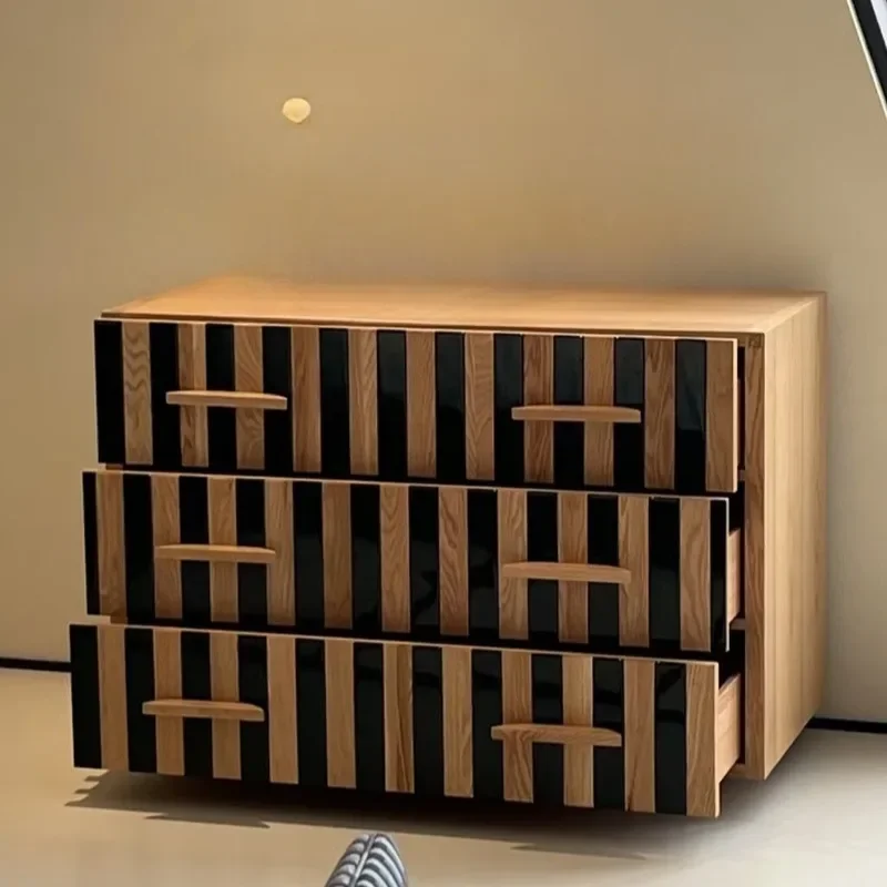 

Medieval solid wood vertical strip 3 chest cabinet household bedroom storage drawer storage cabinet French retro wall decorative