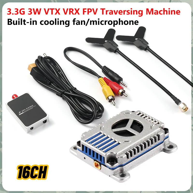 

3.3G 3W VTX VRX Image Transmission FPV Traversal Machine 16CH Built-in Mic Audio Transmitter Long Range for 7-13inch FPV Drone