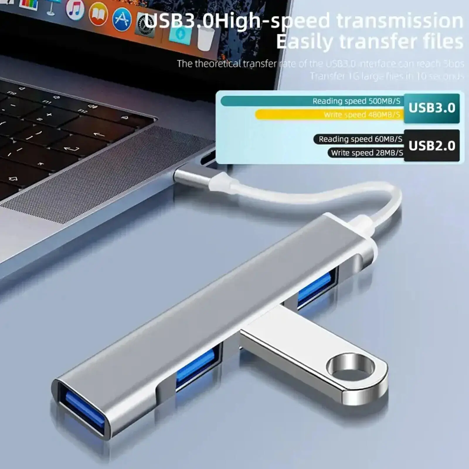 4 Port USB 3.0 Hub 5Gbps High Speed For PC Desktop Laptop Splitter Multi Adapter