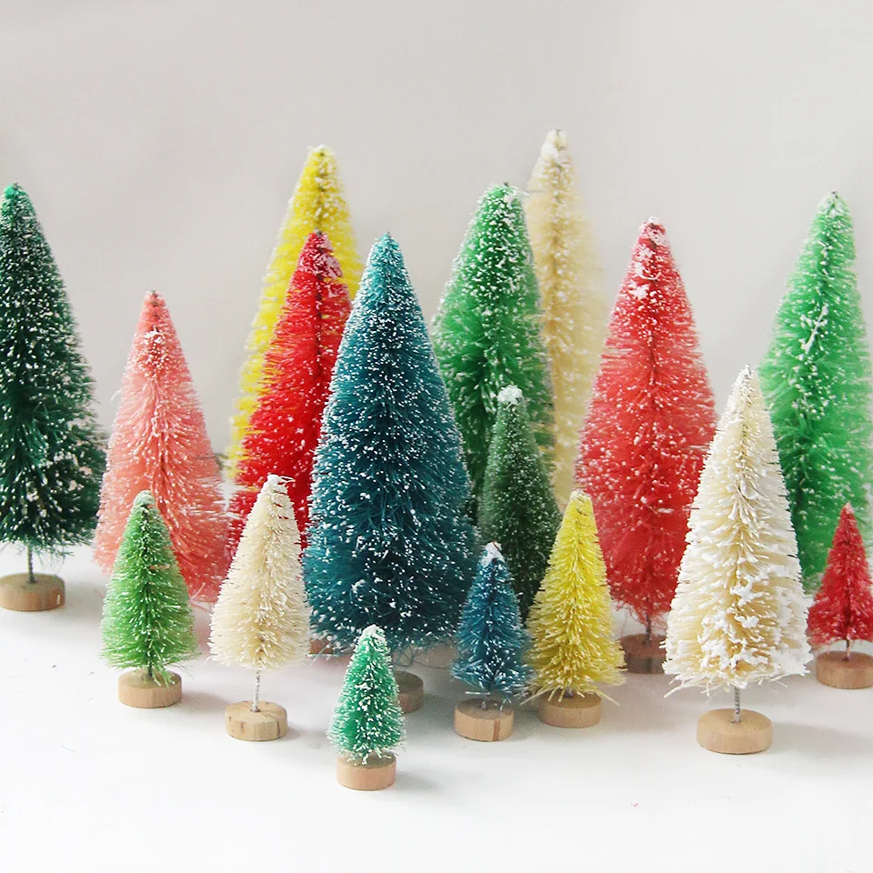 8pcs/set Multi Size Christmas Small Pine Tree Colorful Mini Trees for Xmas Home Desktop Ornaments Noel Party Table Decorations