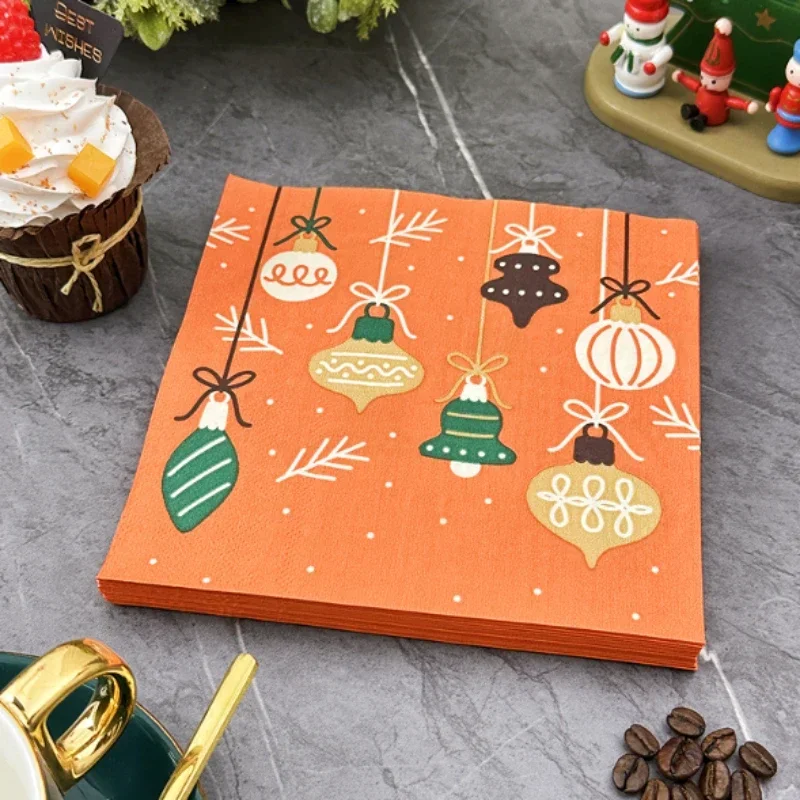 Orange Christmas Lights Printed Napkins Square Christmas Party Decoration Coloured Wood Pulp Paper Towels 20 Sheet Paper Napkins