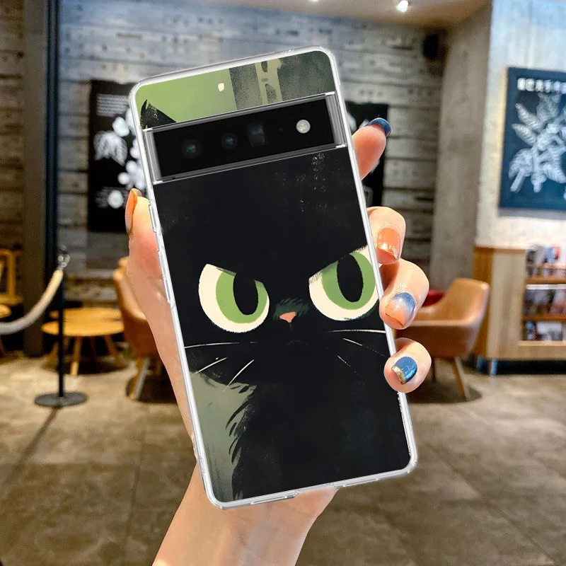 Doodle غاضب القط قضية الهاتف غطاء لجوجل بكسل 9 8 7 6 5 4 4XL لينة بولي TPU 7A 6A 5A 4A 3A Pro XL 5G شفافة قذيفة كاباس حقيبة