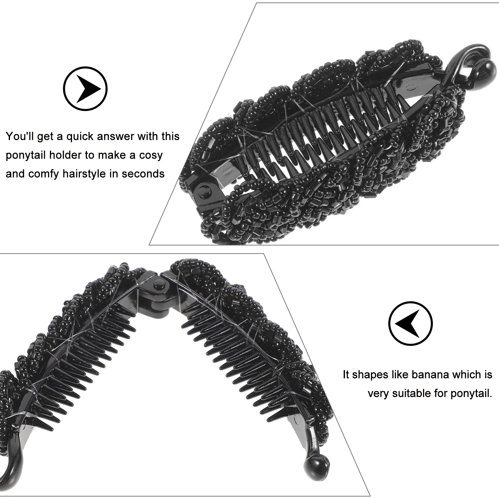 

Women Banana Hair Clip Barrette for Styling Updo Ponytail Holders Fine Long Hair Secure Fit Black Updo Ponytail Clip