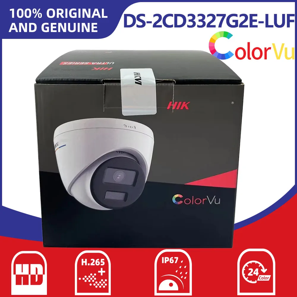Hikvision DS-2CD3327G2E-LUF 2MP ColorVu Fixed Turret IP Camera F1.0 Full Color Night Vision IP67 POE Security Camera with Audio