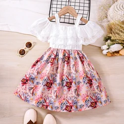 Dress For Kids 1 - 6 Years old Birthday Fashion Cute Lace Sleeve Off Shoulder Suspender Casual Princess Dresses Ootd For Girl