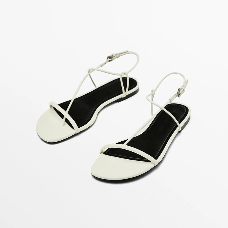 

Withered Minimalist Women's Shoes In White With A Straight Strap Style Simple Flat Sandals Round Toe Slim Strap Sandals Woman