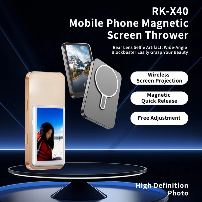 

Wireless Selfie Screen Projector Phone Magnetic Screen Rear Selfie Display Same Screen Device For Live Stream Selfie Photography