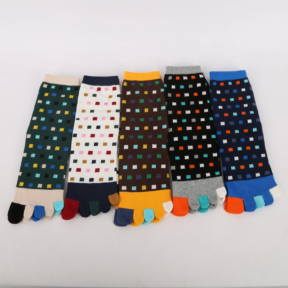 1 Pairs Pure Cotton Man Split Toe Socks Fashion Colorful Polka Dots Endurable Fitness Bike Run Outdoor Travel 5 Finger Socks