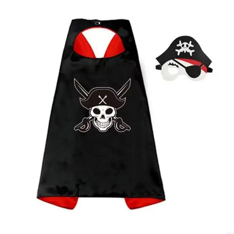 H58E Kid Pirate Dress Up Costume For Boy Girl, Pirate Capes and Cosplay Mask for Boy Girl Cosplay Party Kids Birthday Party