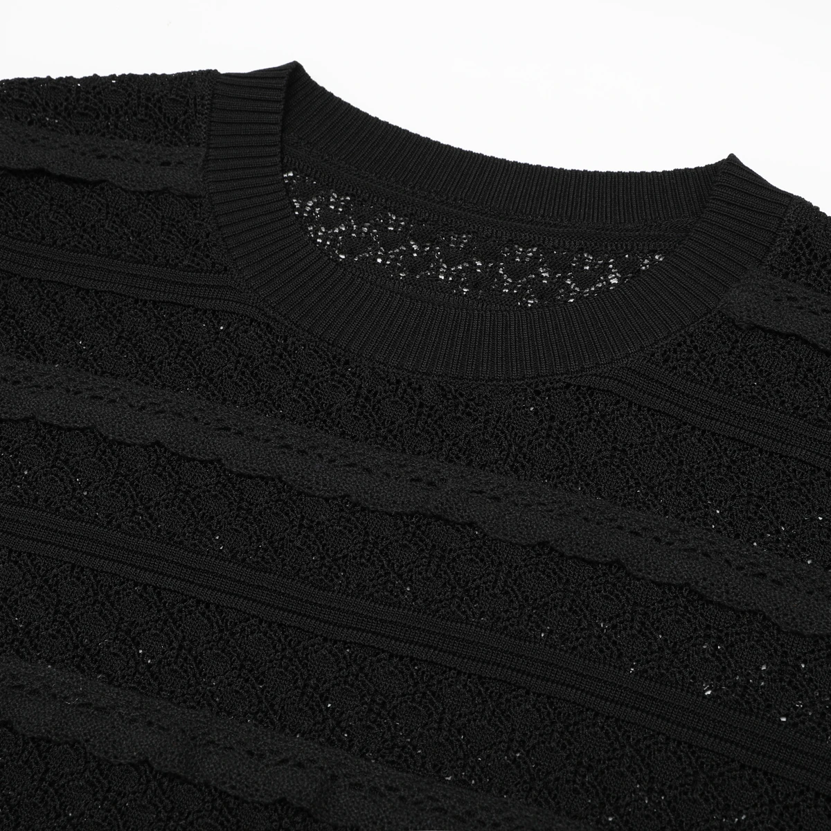 26219 High Quality Summer New Fashionable Commuter Diamond Button Hollow Knitted Women's Round Neck Short Sleeved Top+Skirt Set