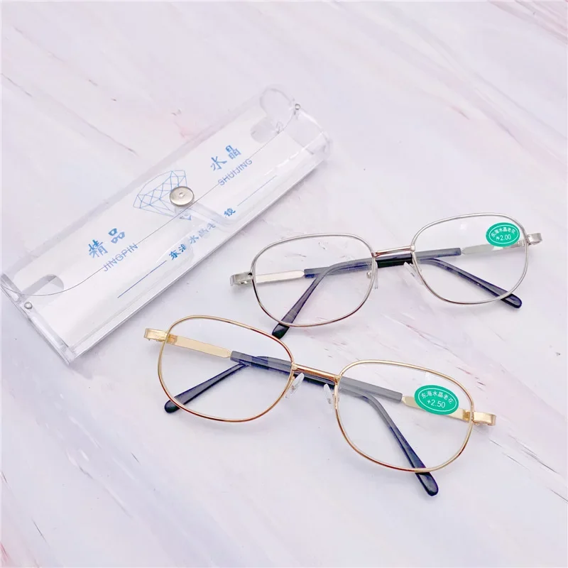 Crystal Glass Reading Glasses Simplicity Fashion HD Presbyopic Glasses for Men Women Metal Anti Blue Light Clear Reading Eyewear