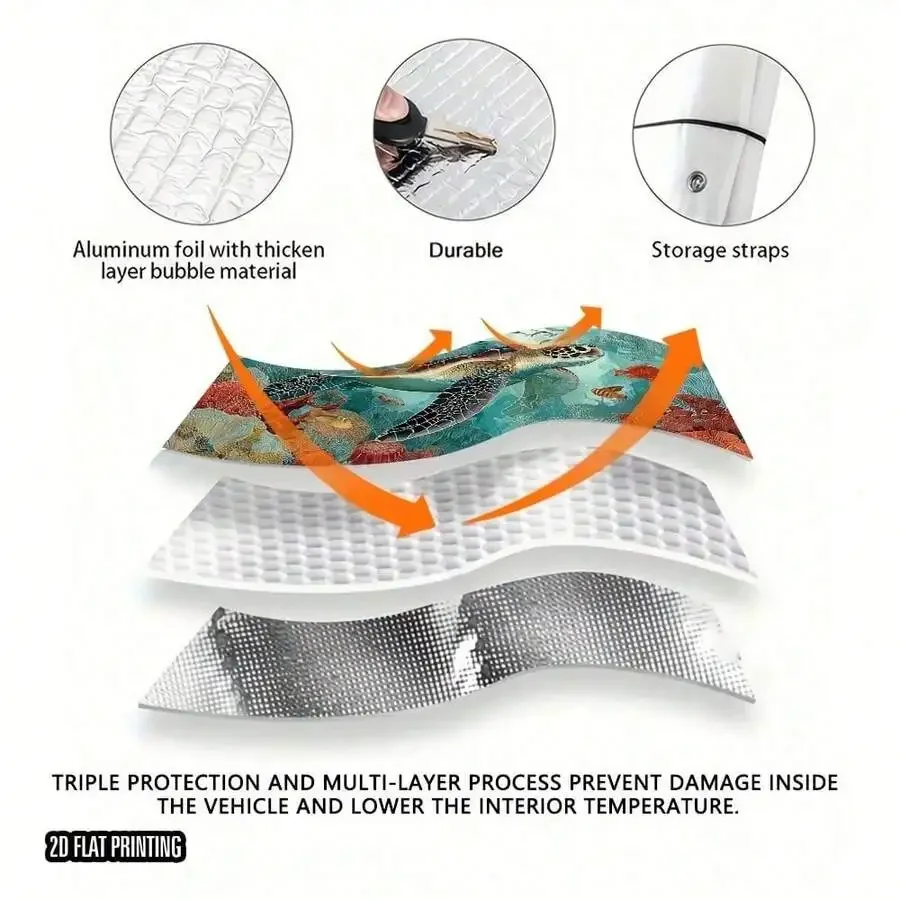 

Ocean Turtle Car Sunshade UV Protection Cooling Foldable Windshield Protector For SUV Sedan Truck