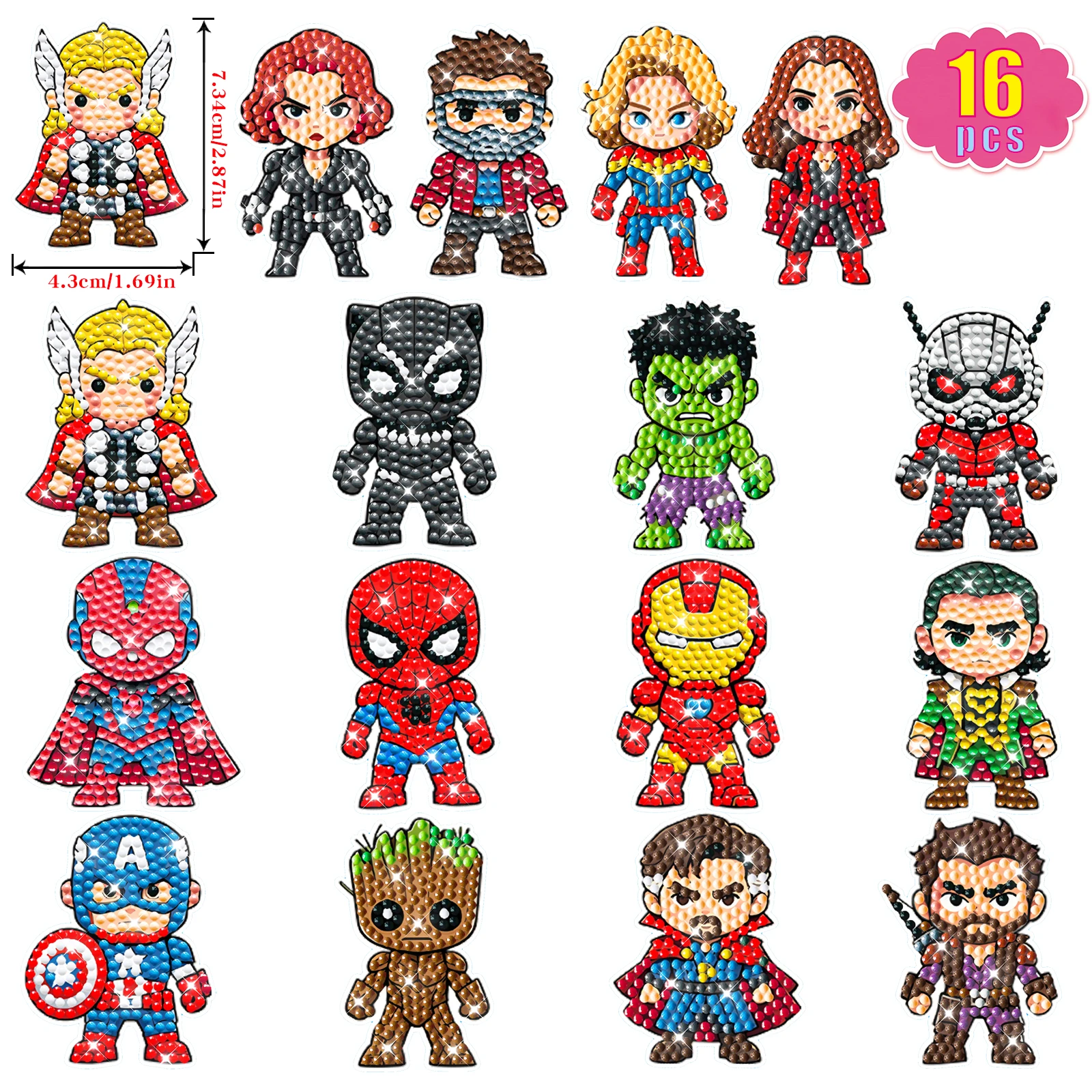 Cartoon Hero Children Diamond Painting Handmade Random Point Drill Stick Random Decoration sticker Suit Semi-Finished Product view 2