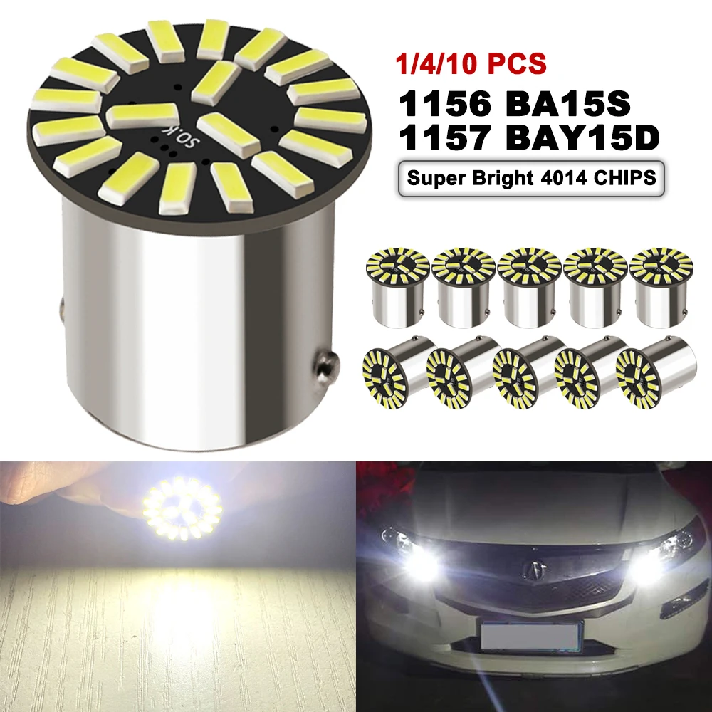 1/4/10 PCS P21/5W 1157 BAY15D LED Bulb 1156 BA15S Turn Signal Light 12V 4014-18SMD 7000K White Car Backup Parking Brake Lamps