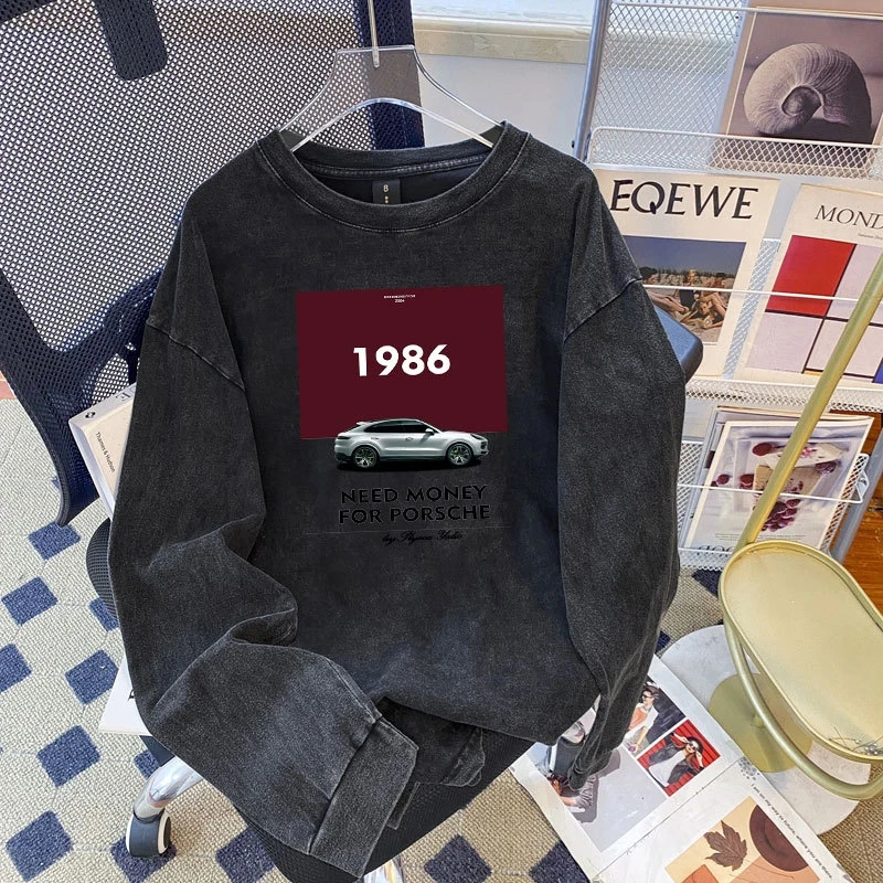 Faionable Casual Loose round Ne Long Sve Bedrucktes Top Damen Baumwoll-T-Shirt Vintage Waed Sle Herbst Saisonale Kleidung