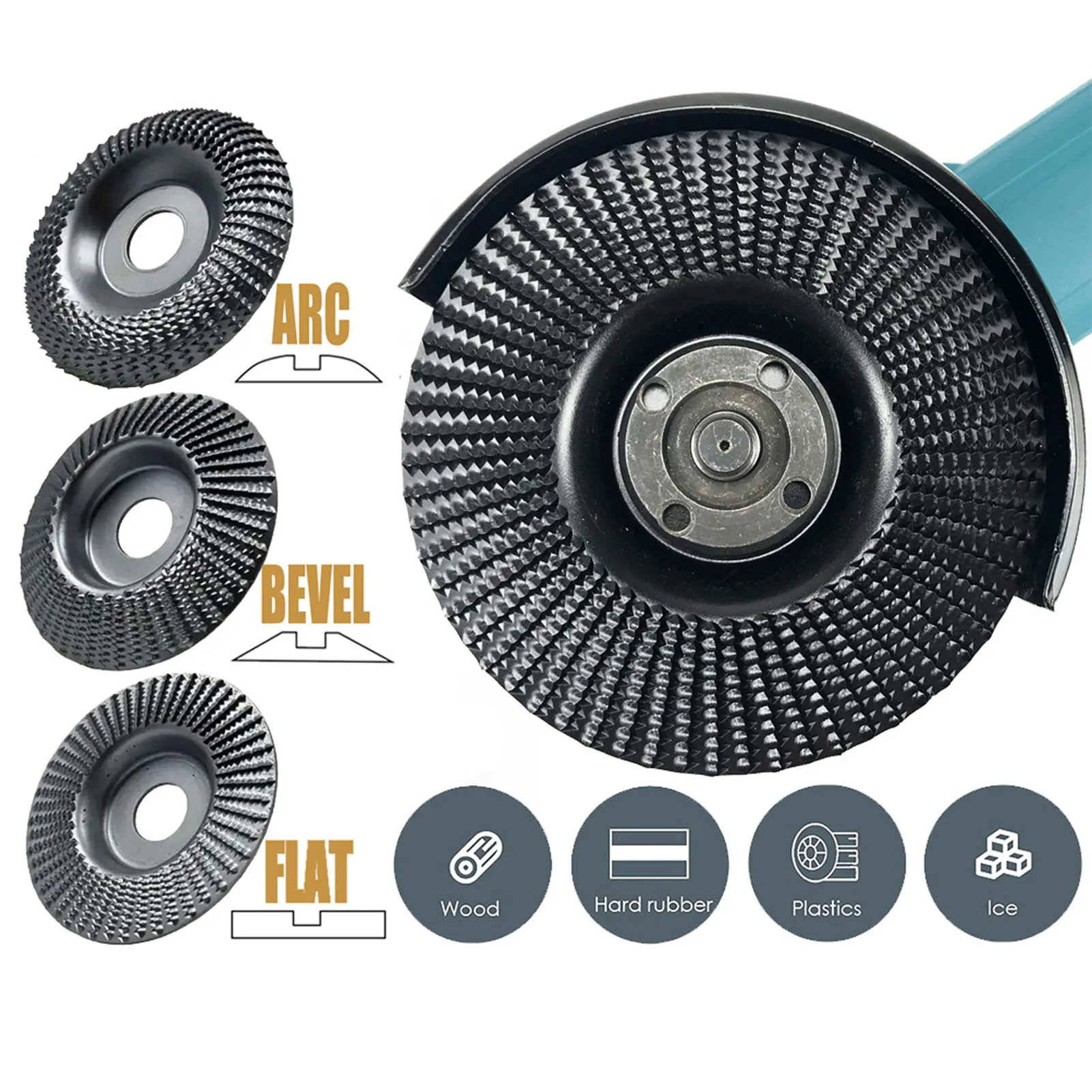 Wood Carving Disc Set Carbon Steel Plane Slope Arc Wood Grinding Wheel for Angle Grinder 125mm Black Wood Carving Disc Set