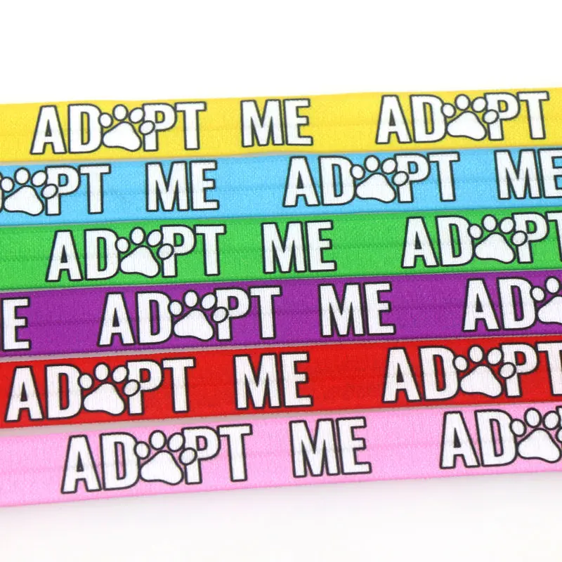 DUWES 5/8'' 50yards Adopt Me Dog Printed Fold Elastic FOE Stretch Ribbon Headwear Accessories Craft DIY Sewing D1804