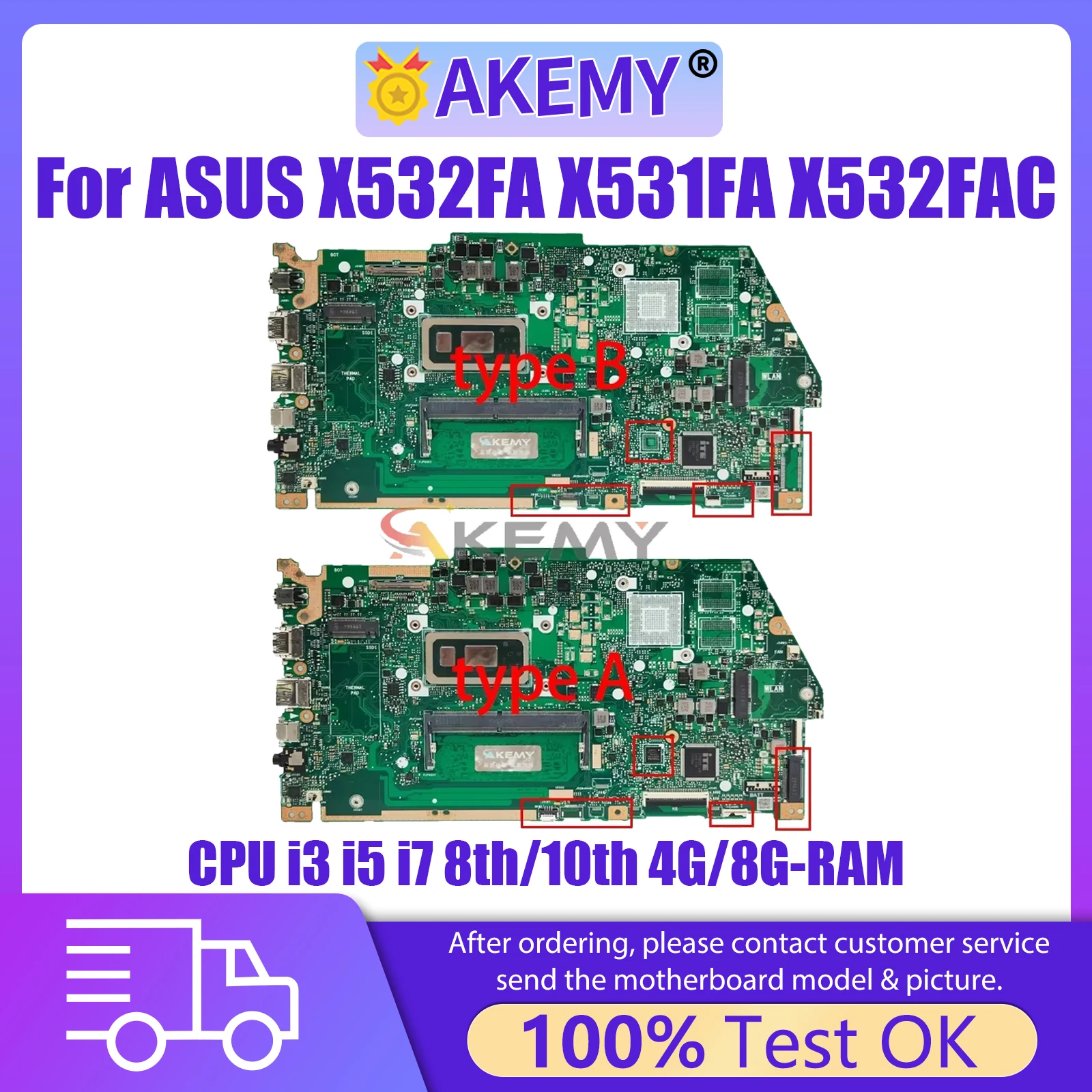 

AKEMY X532FA Mainboard For Asus X531FA X532FAC X531F S531F X532F X532FLC Laptop Motherboard With CPU i3 i5 i7 8th/10th 4G/8G RAM