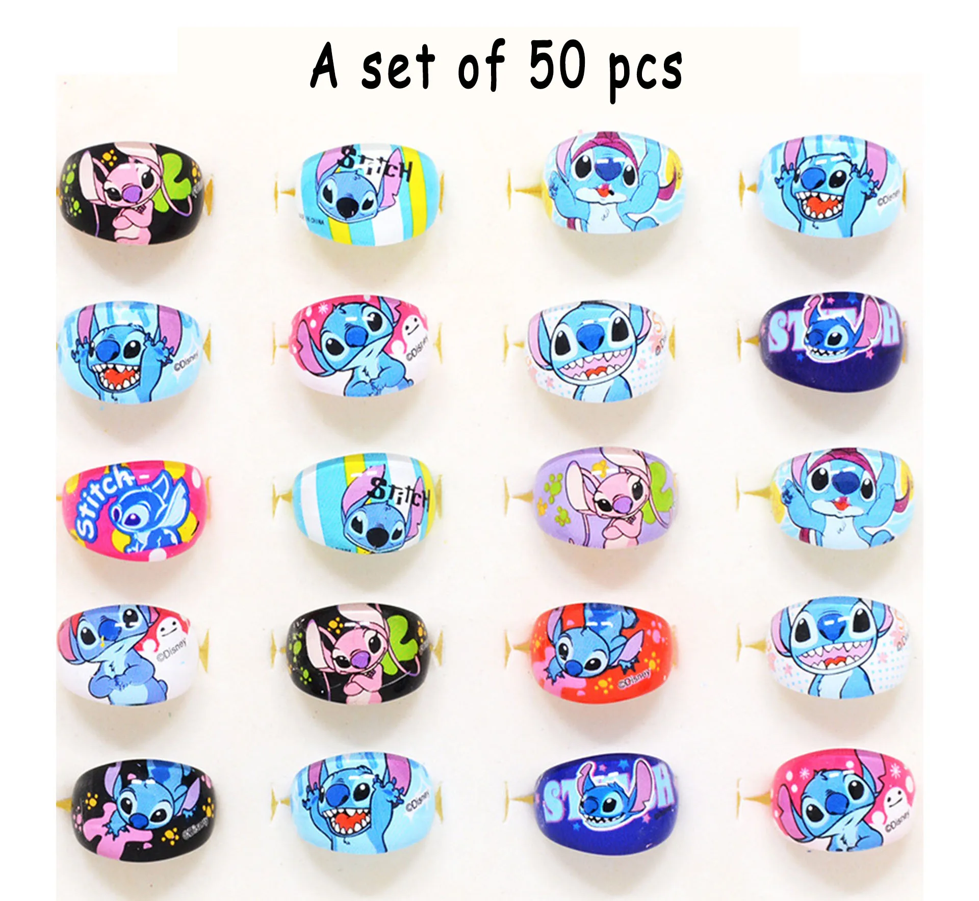 50pcs Stitch Ring Cartoon Stitch stampato acrilico anello per bambini regalo per bambini giocattolo per ragazze dei ragazzi