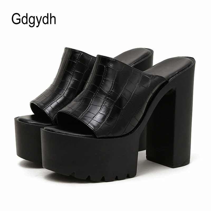 Gdgydh Black Platform Slides Sandals For Women Open Toe Backless Sexy High Block Heels White Wedding Shoes Breathable Slip On