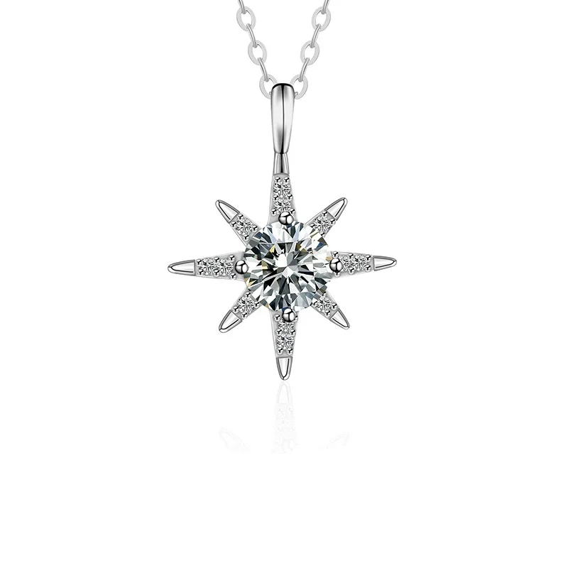 

ZFSILVER Fashion Trendy 925 Silver Luxury Moissanite Fresh Star Necklace For Charm Women Accessories Party Jewelry Gift MS-106QB