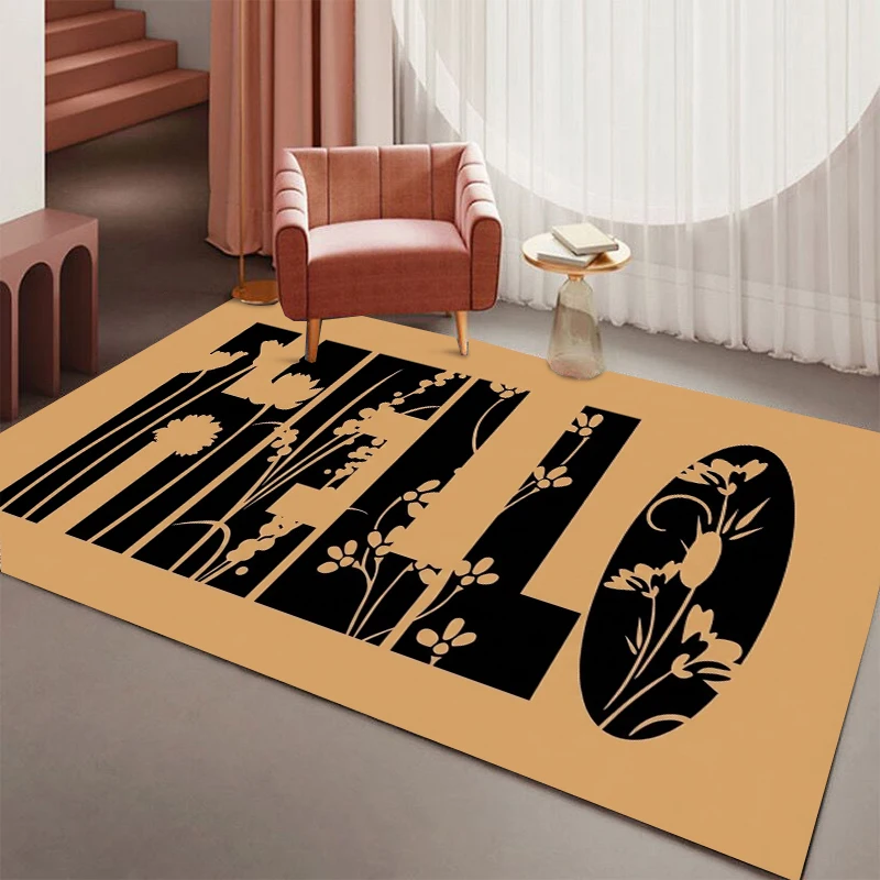 Floral HELLO Rug Modern Minimalist Entryway Doormat NonSlip Easy Clean Stylish Decor Carpet for Living Room Bedroom Pet Friendly