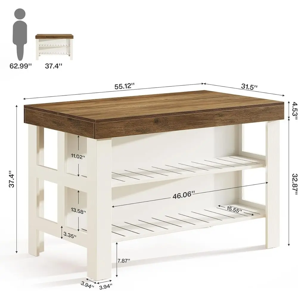 55.1 Counter Height Home Bar Table with Storage Shelves for Kitchen Dining Area