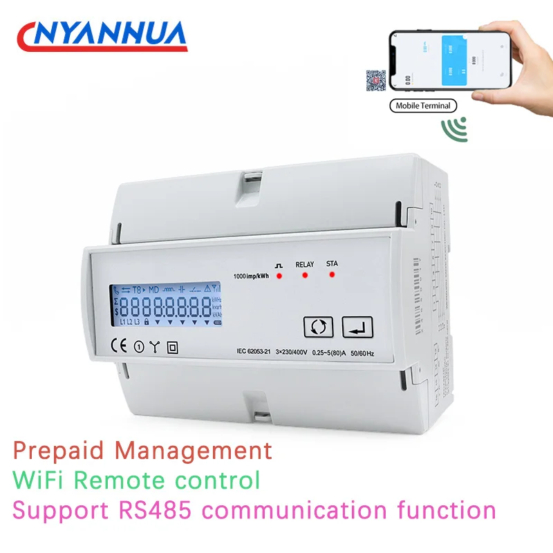 Medidor de Eletricidade Inteligente com Wi-fi 230vac Lcd Fases Wi-fi Controle Remoto Aplicativo Tuya Rs485 Consumo para Sistemas Solares Fotovoltaicos