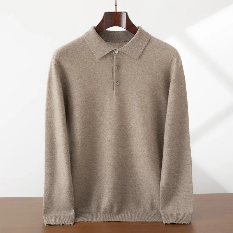100% pure cashmere men's polo collar pullover2025 autumn and winter new cashmere knitted sweater business casual men's top