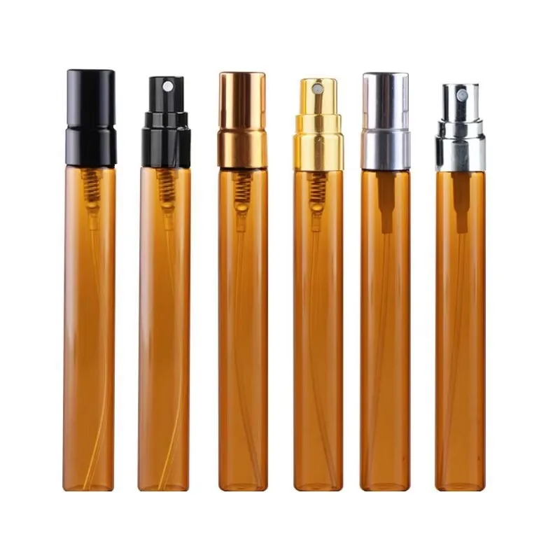 200pcs Empty 10ml Small Perfume Atomizer Vials Sample Clear Amber Glass Bottle With Plastic Spray Pump Mini Tester Bottles