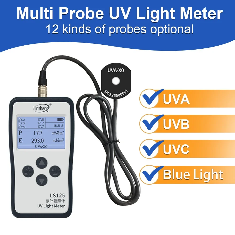 LS125 Multi Probe Digital UV UVA UVB Light Radiometer UVC Tester Meter Ultraviolet Radiation Radiometer UV Light Meter