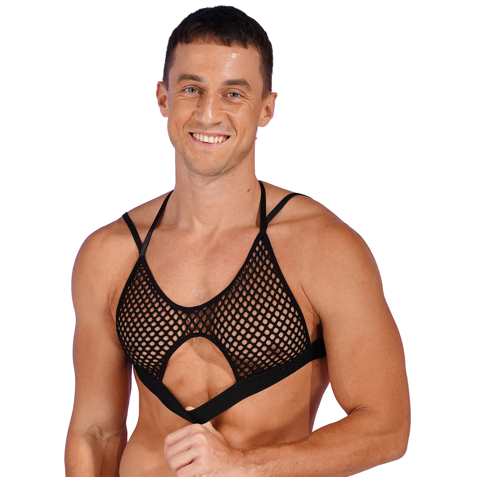 Gay Mens Mesh See Through Bra Tops Sissy Sheer Fishnet Bralette Lingerie Tank Crop Top Crossdress Undershirts Party Clubwear