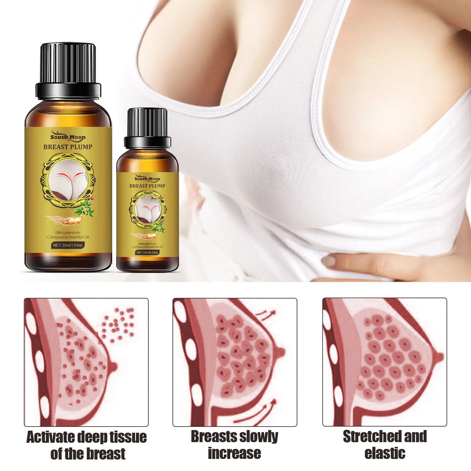 Natural Bust Care Oil, Breast Massage Oil, Plant Extract Firming Body Oil, Hydrating Nourishing Skin Care for Women