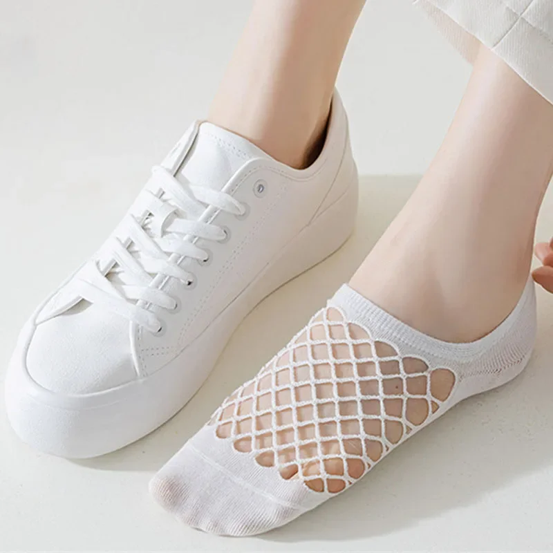 Woman Cotton Short Socks Summer Ultra-thin Breathable Fishnet Sock Casual Mesh Solid Color Girl Sox Calcetines De Seda Mujer