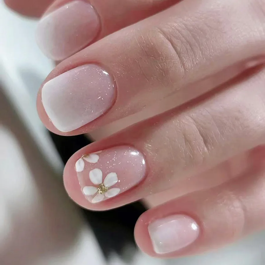 24 stuks korte vierkante kunstnagels kunst mode zwarte bladeren nep nagel tips draagbaar glanzend poeder ontwerp druk op nagels sets afgewerkt