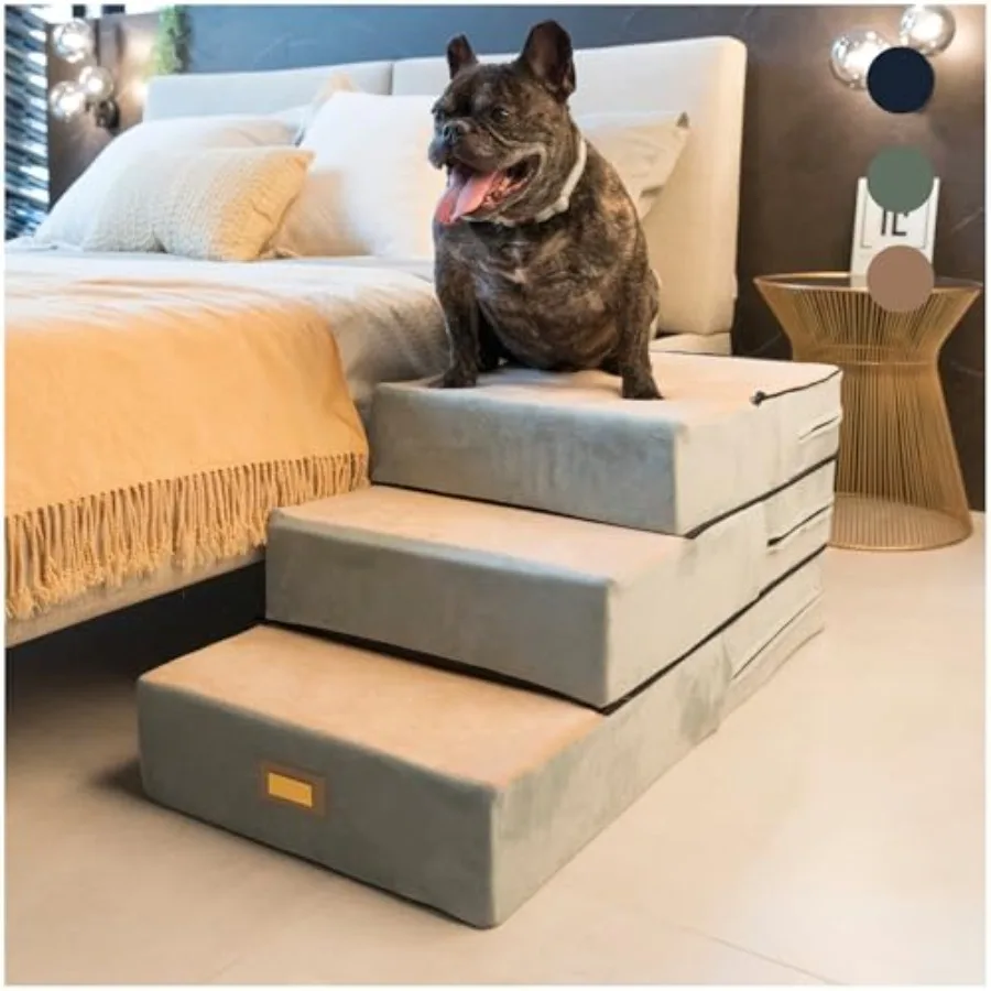 

All-in-One Adjustable Dog Stairs 5-Step Premium Pet Ramp for Small Dogs Sturdy Non-Slip Versatile for Beds Sofas More Soft Cove